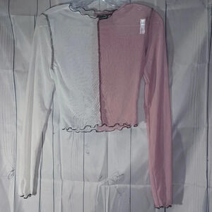 Just Polly cropped pink and white sheer top